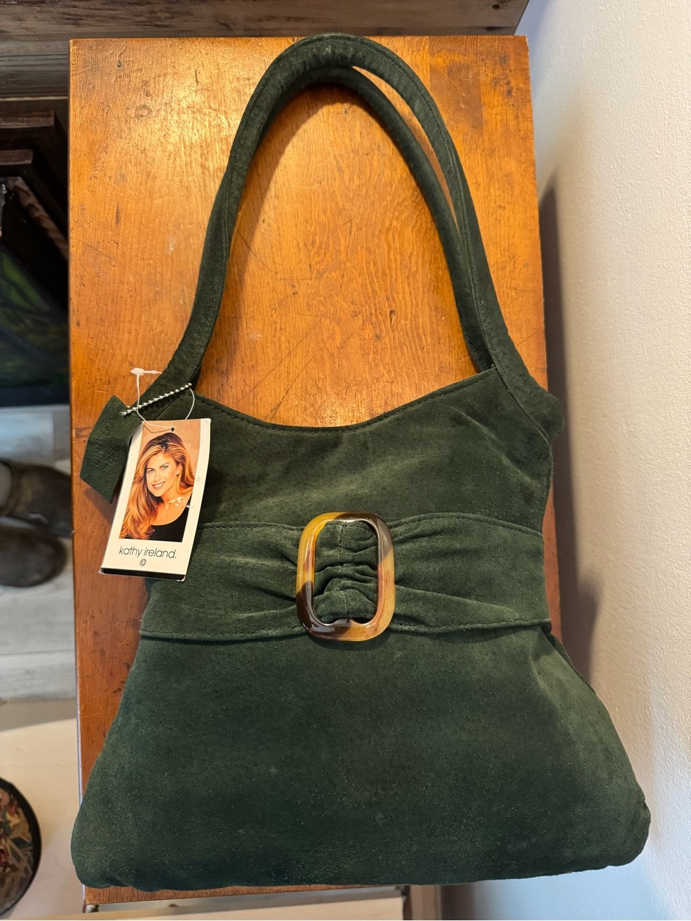 Vintage Y2K Kathy Ireland forest green faux suede shoulder bag NWT